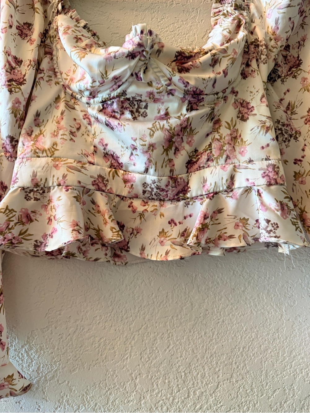 ASTR The Label Floral Sweatheart Neck Underwire Ruffle Ruched Satin Top Sz M - Picture 4 of 11